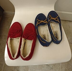 Cozy Red and Blue Kids Moccasins
